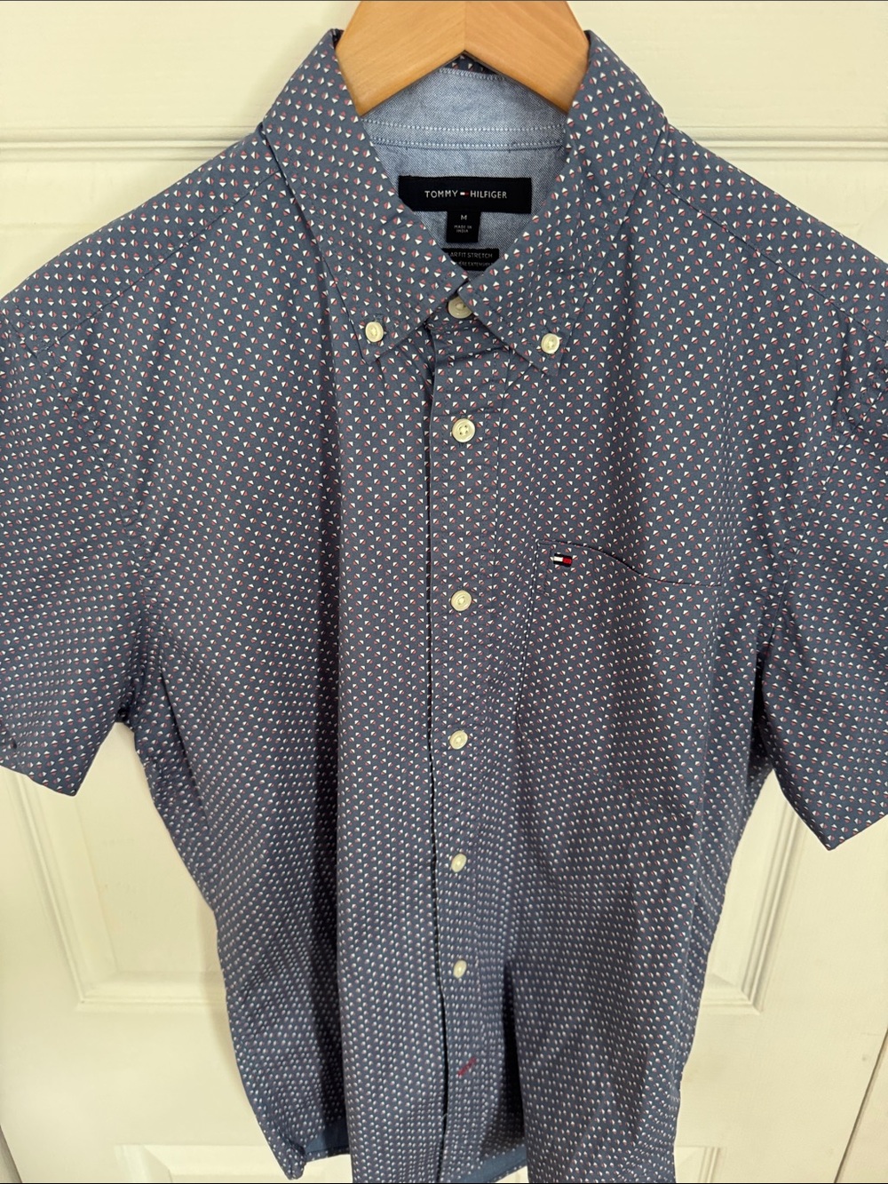 Tommy Hilfiger Blue Short-Sleeve Button-Down with Micro Dot Print